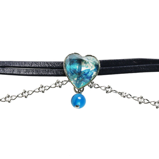 Anklet Leather Agate Blue Heart TAMARUSAN