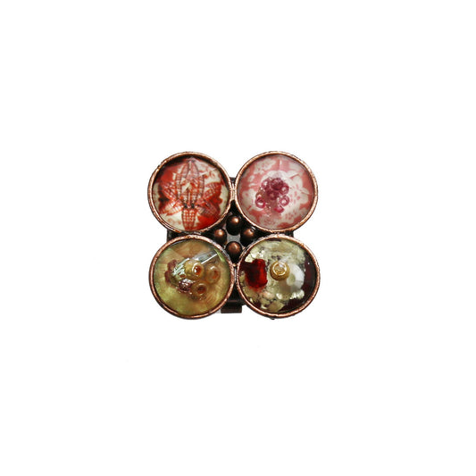 Button Cover Flower Pink Red Brooch TAMARUSAN