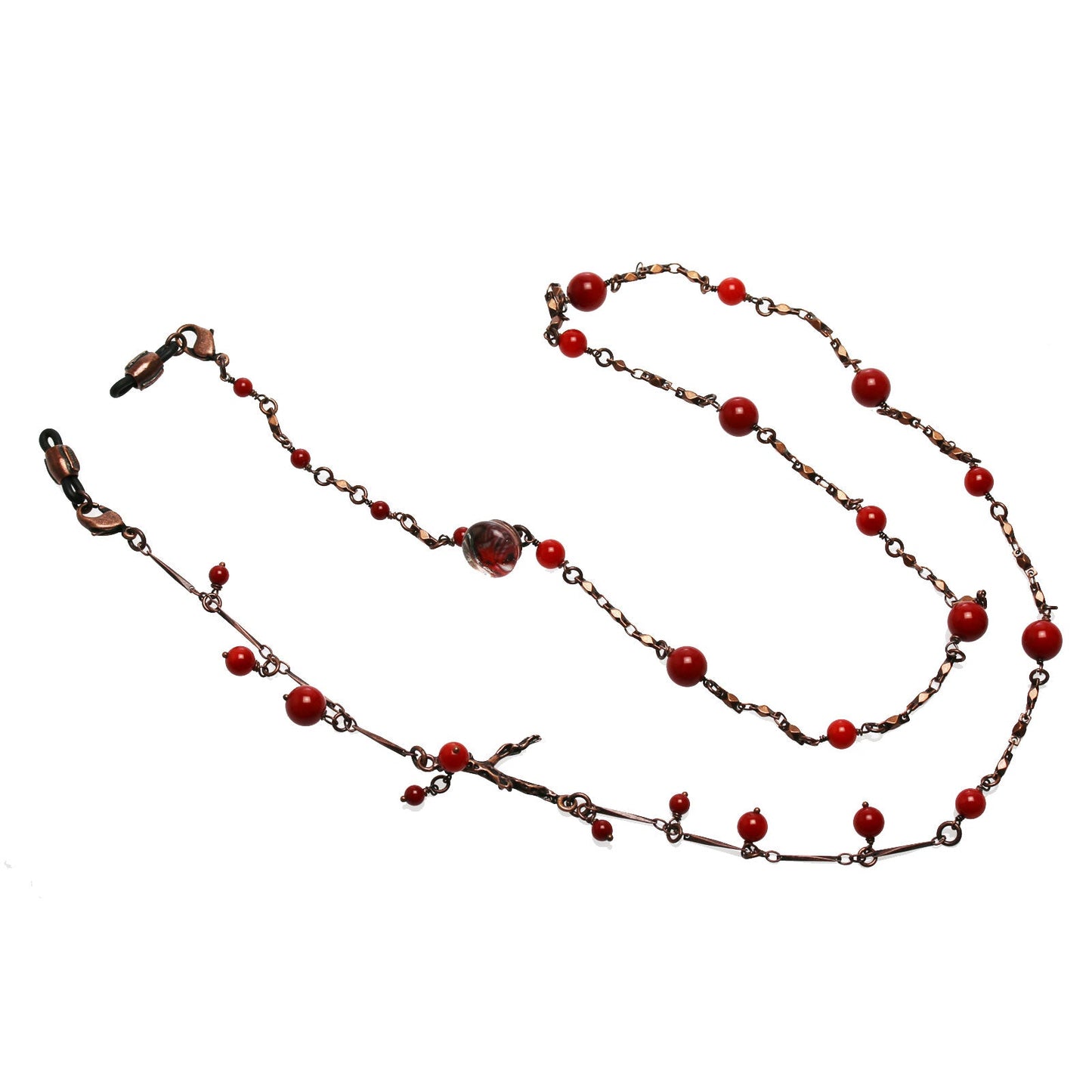 Eyeglasses Chain Necklace Coral Red Lily TAMARUSAN