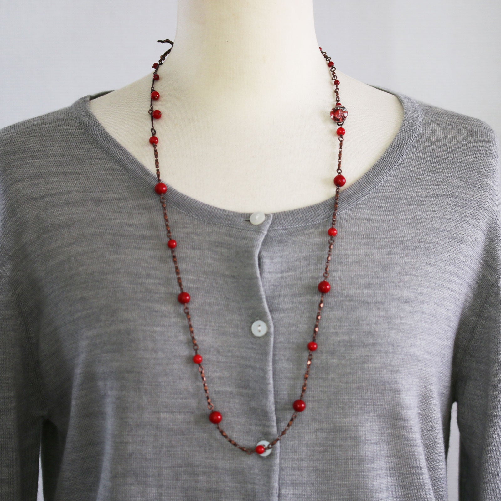 Eyeglasses Chain Necklace Coral Red Lily TAMARUSAN