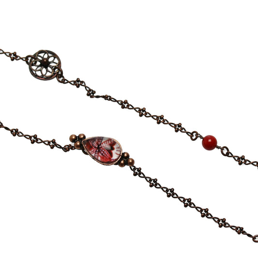 Eyeglass Chain Floral Antique Style Red TAMARUSAN
