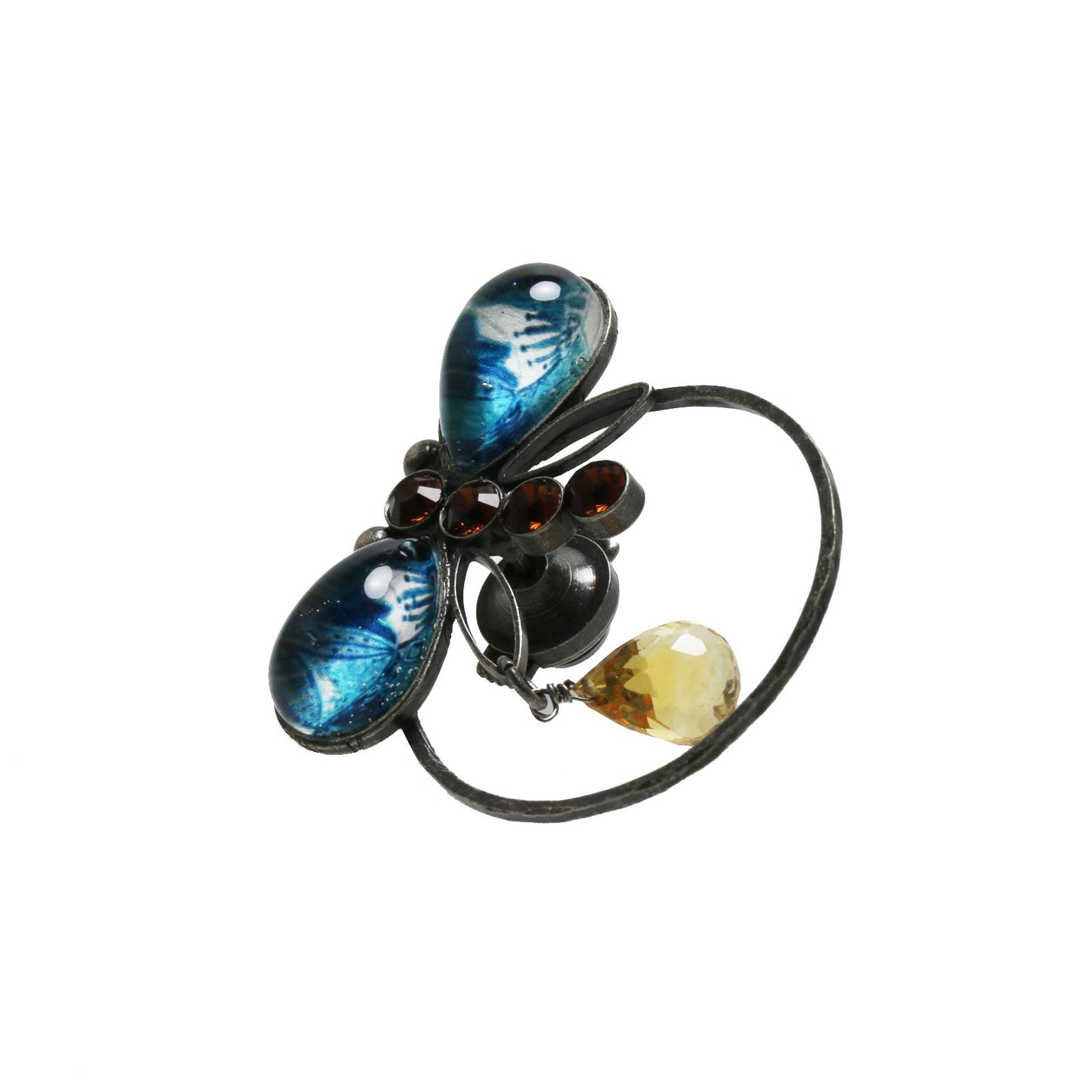 Eyeglass Holder Pin Brooch Dragonfly Lily Blue Citrine TAMARUSAN