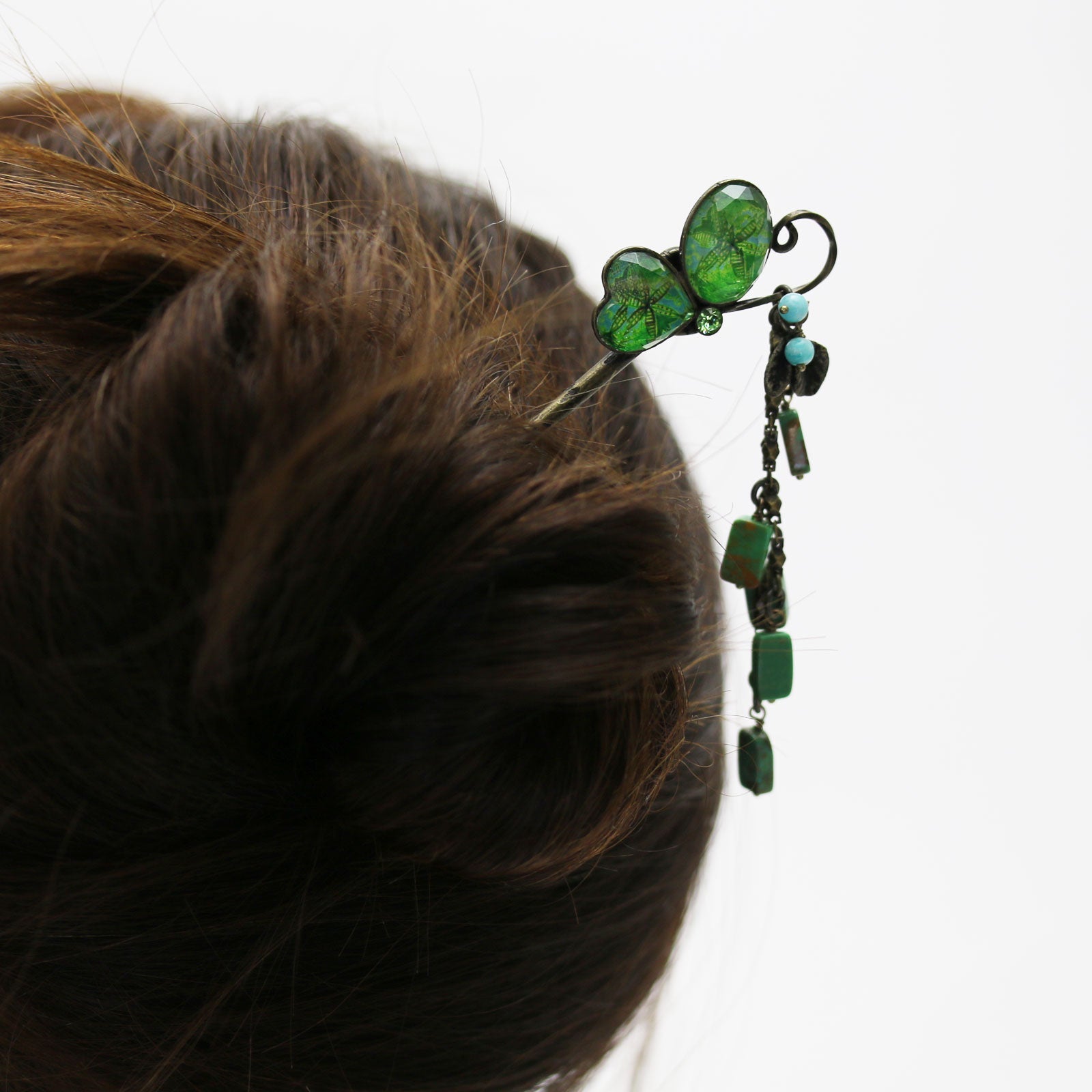 One Stick Hairpin Butterfly Green Turquoise TAMARUSAN