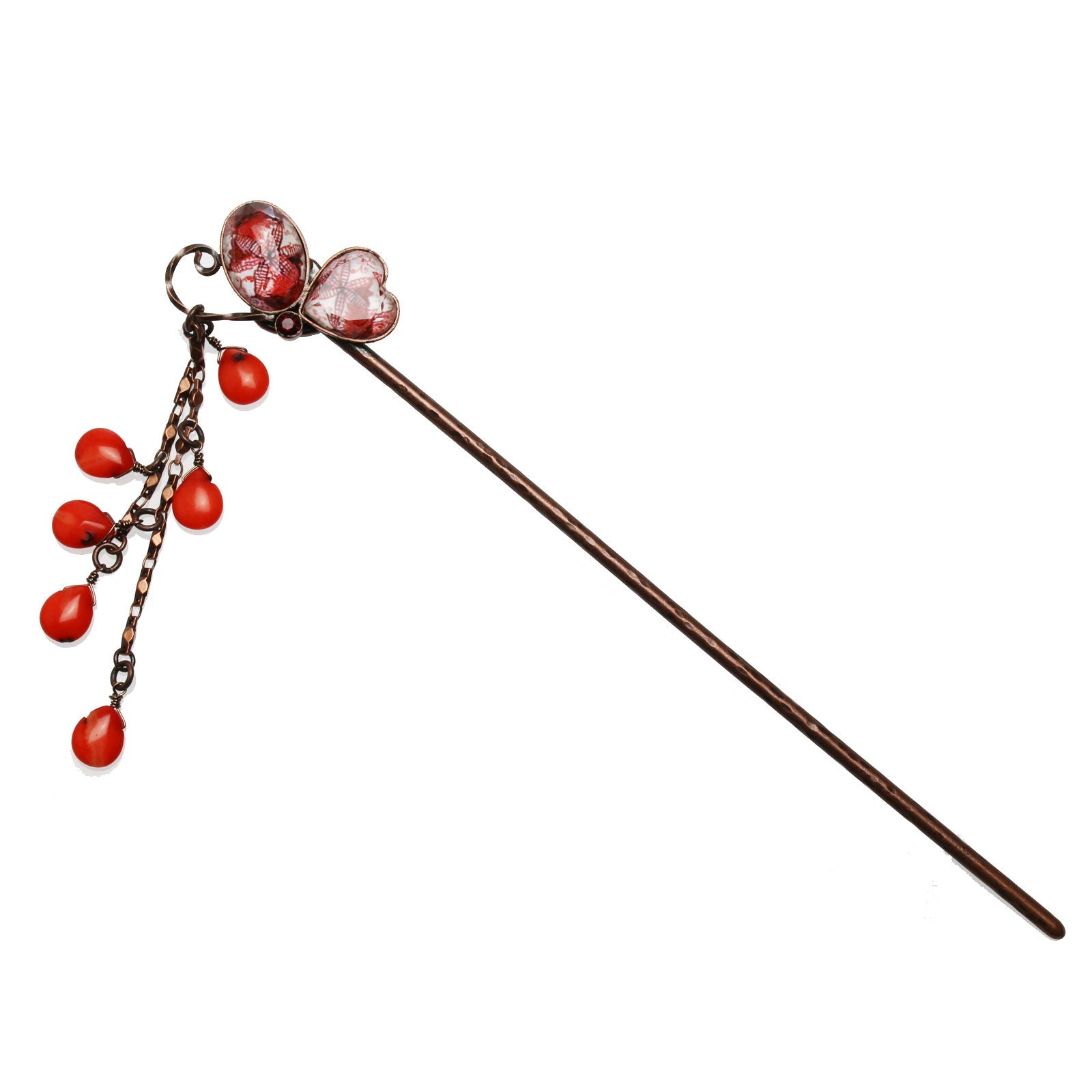 One Stick Hairpin Butterfly Red Coral (Dyed) TAMARUSAN