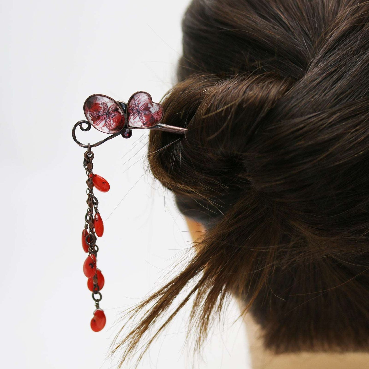One Stick Hairpin Butterfly Red Coral (Dyed) TAMARUSAN