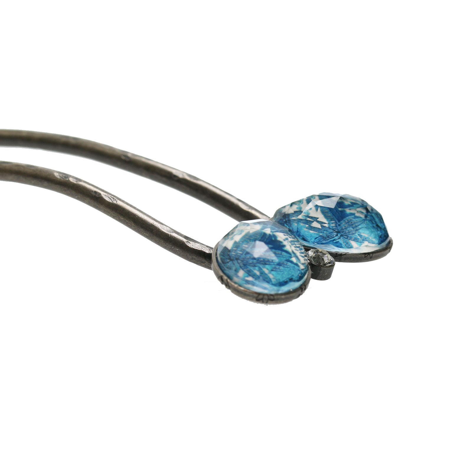 Double Prong Hair Stick Blue Lily Leaf TAMARUSAN