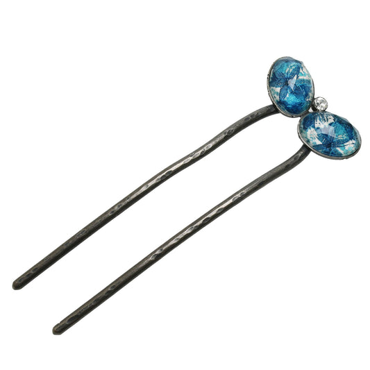 Double Prong Hair Stick Blue Lily Leaf TAMARUSAN