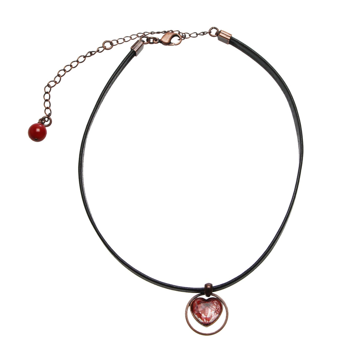 Leather Choker Red Lily Heart TAMARUSAN