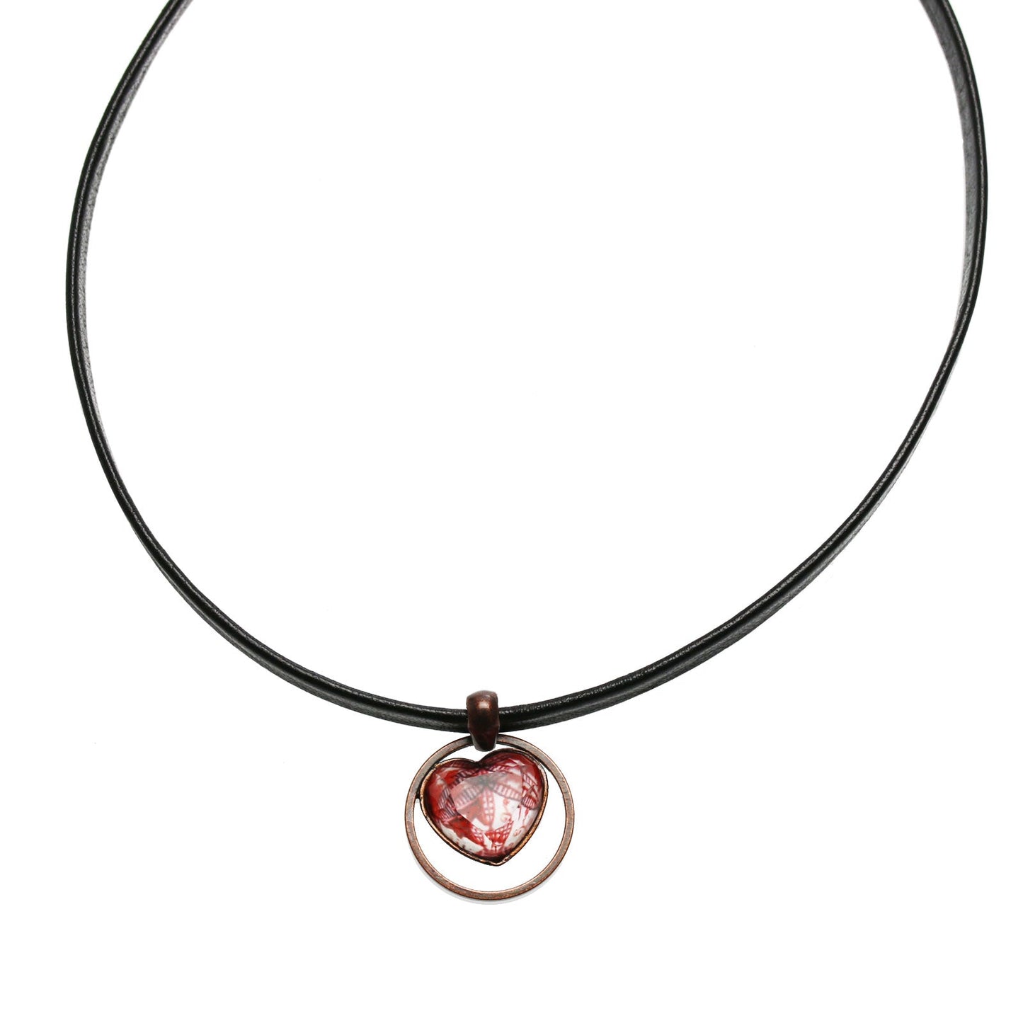 Leather Choker Red Lily Heart TAMARUSAN