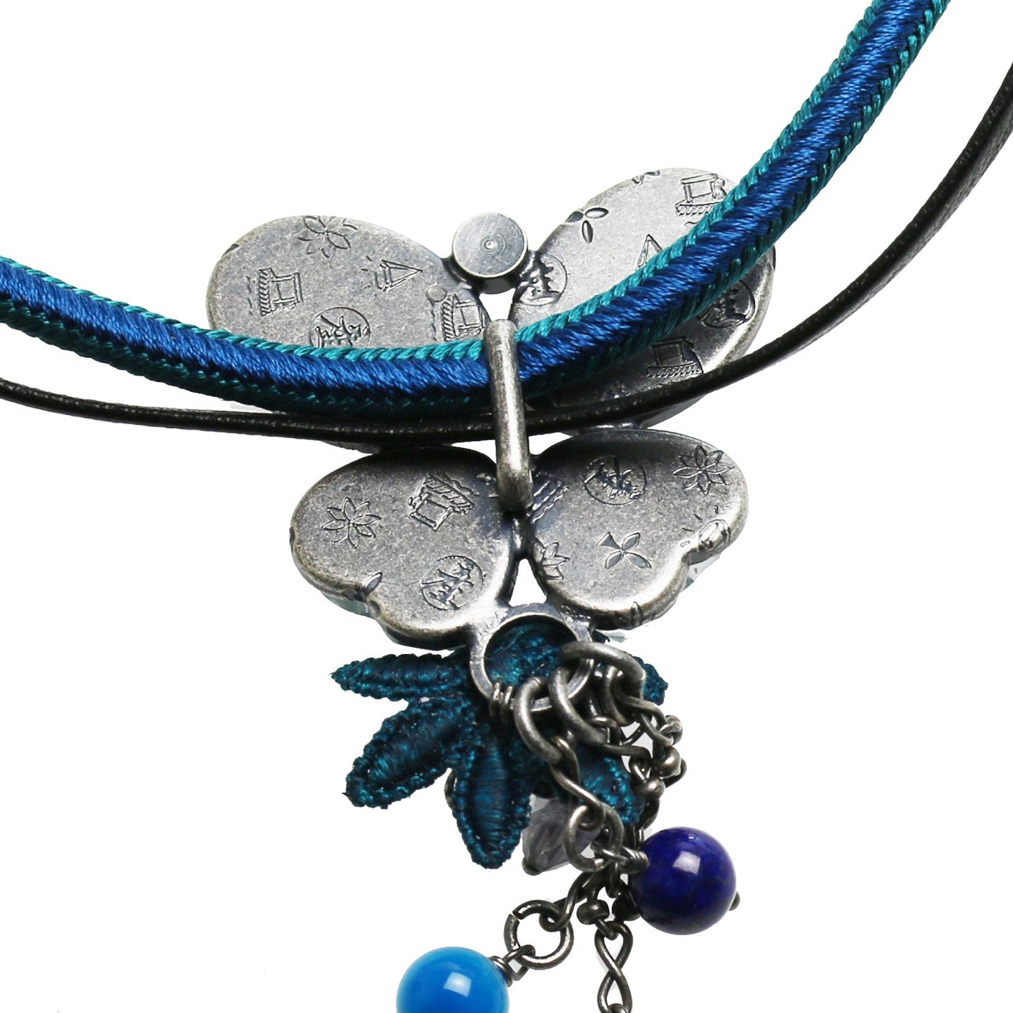Choker Silk Braid Leather Blue Butterfly TAMARUSAN