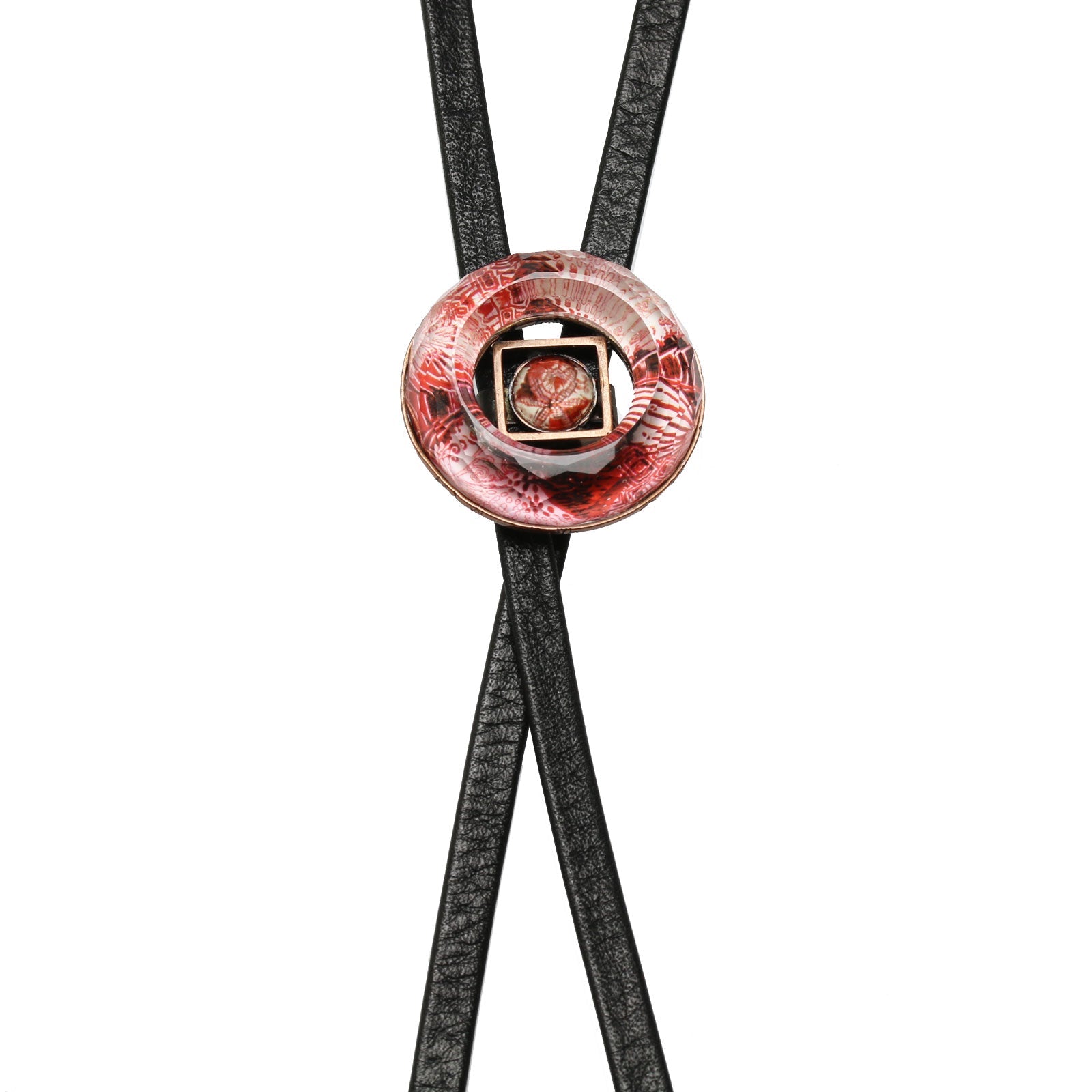 Leather Strap Bolo Tie Lily Red Floral TAMARUSAN
