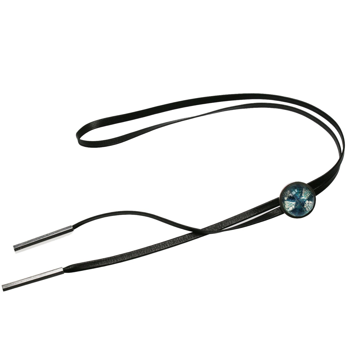 Leather Straps Bolo Tie Lily Blue Handmade TAMARUSAN