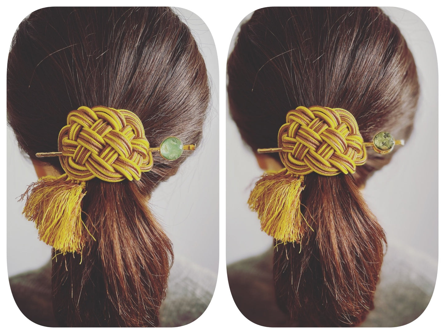 Hair Stick Barrette Yellow Silk TAMARUSAN